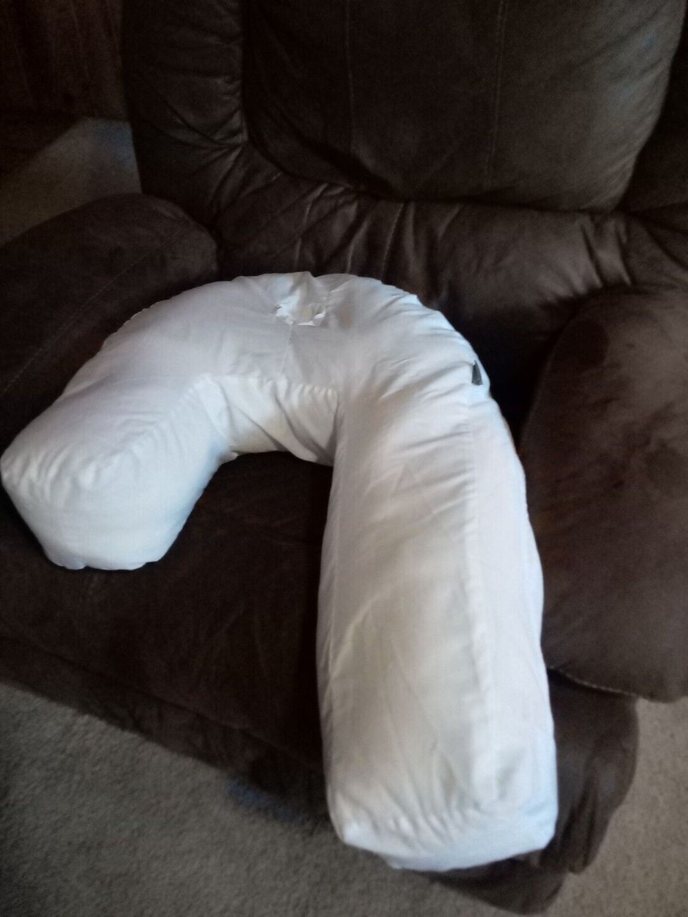 IDML White J-Shaped Side Sleeping Pillow for Neck & Shoulder Pain W/Pillow Case